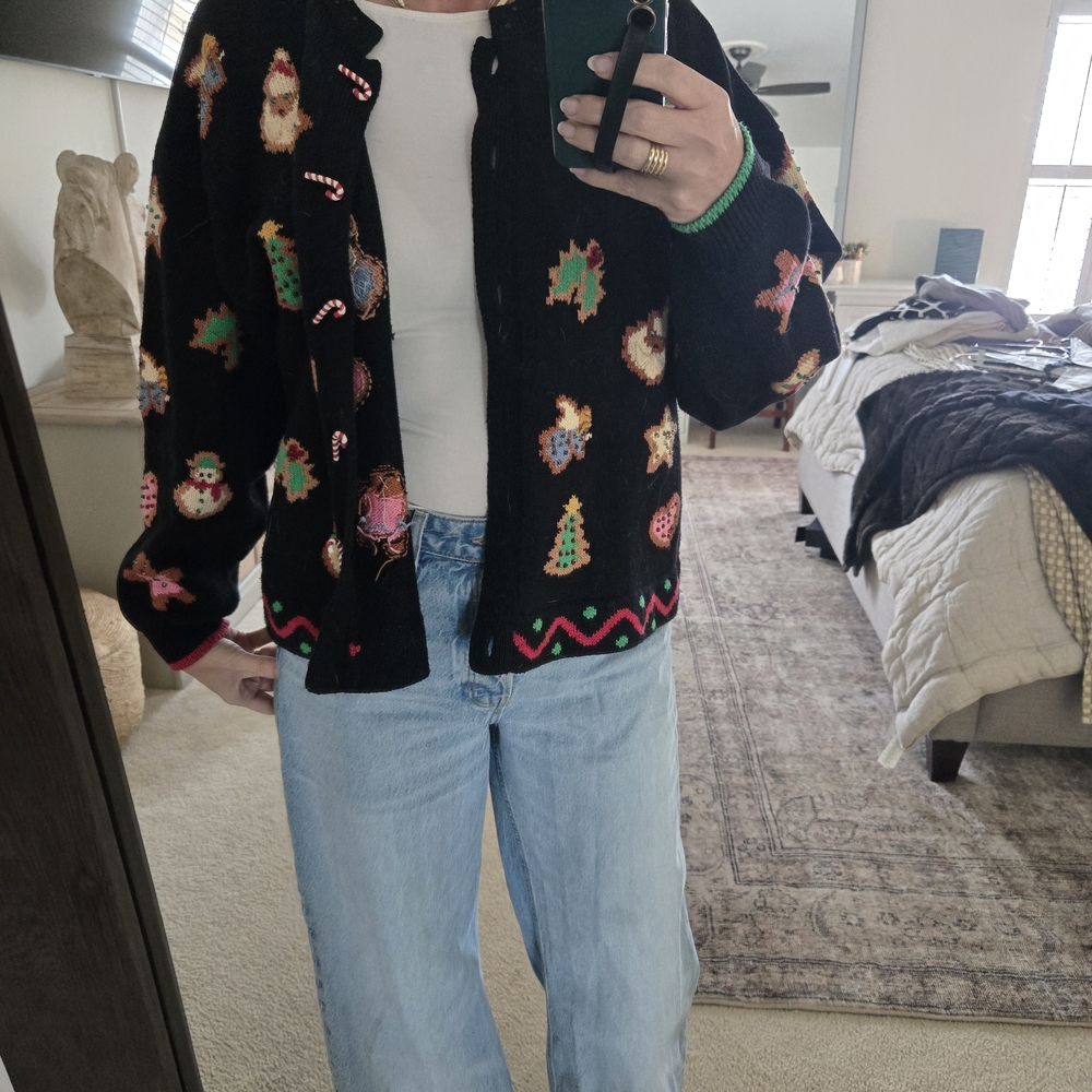 Christine Foley Black Holiday Knit Cardigan Sweater